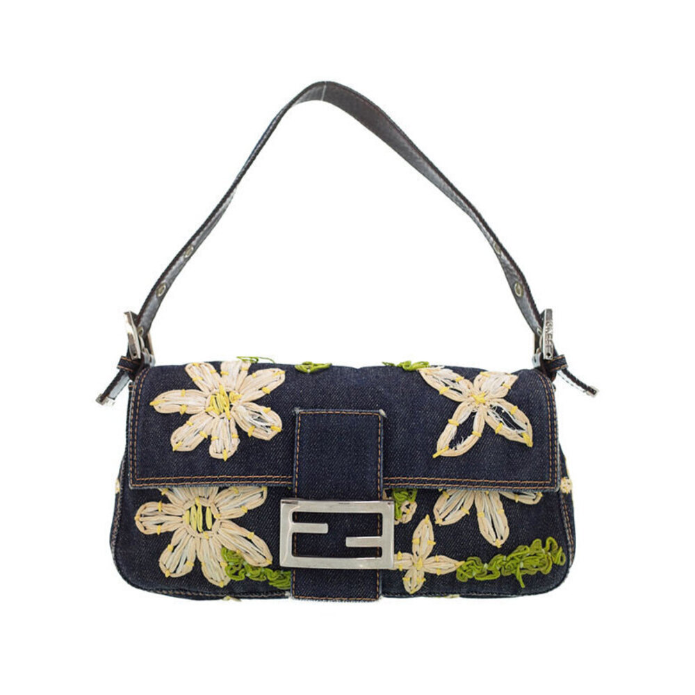 FENDI Flower Denim Mamma Bucket Semi Shoulder Bag